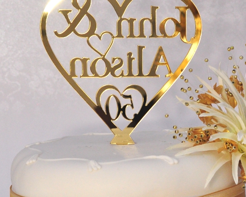 50th Golden Wedding Anniversary Personalised Names Heart Cake Topper.
