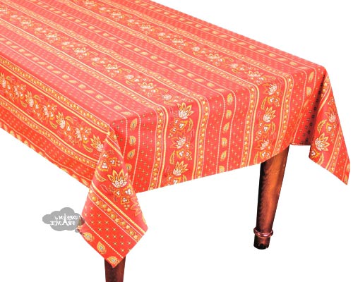 Square Lisa Red Cotton Coated Provence Tablecloth by Le Cluny.