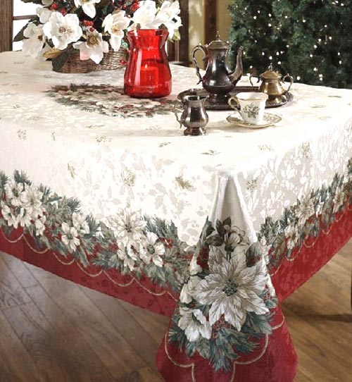 Christmas Holiday Noel Jacquard Printed Tablecloth 60 X.