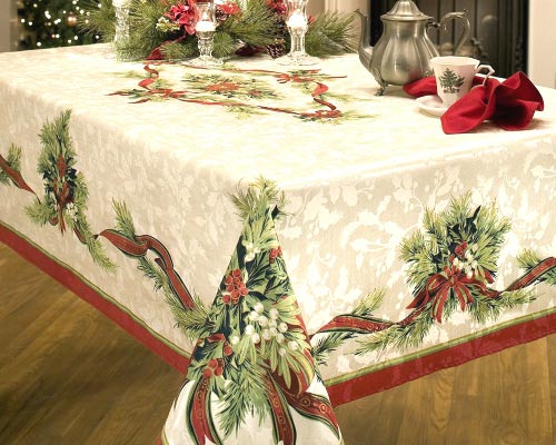 Red White Tablecloth Flannel-back Vinyl Snow Snowflake.