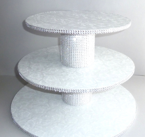 3 tier bling white wedding cake cupcake stand tower display.