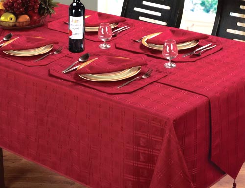 JACQUARD DINING TABLECLOTH ROUND OBLONG SQUARE BURGUNDY.