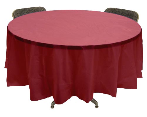 Plastic Table Cover Round -Burgundy.