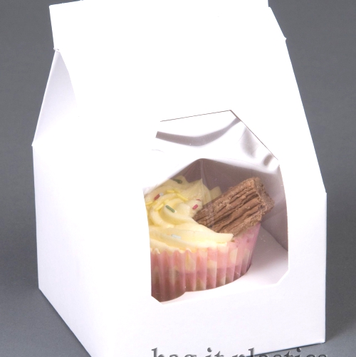 CUPCAKE BOXES WHITE CARDBOARD WITH WINDOW REMOVABLE.