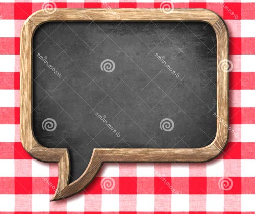 Menu Chalkboard Speech Bubble On Picnic Tablecloth Stock Photo.