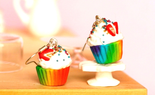 Rainbow cute earrings cupcake kawaii Polymer clay miniature.
