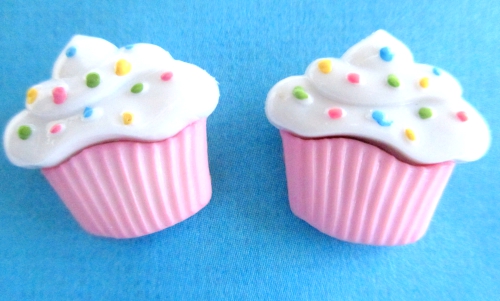 Pink cupcake clip on earrings-Girls cake earrings-Kid clip on.