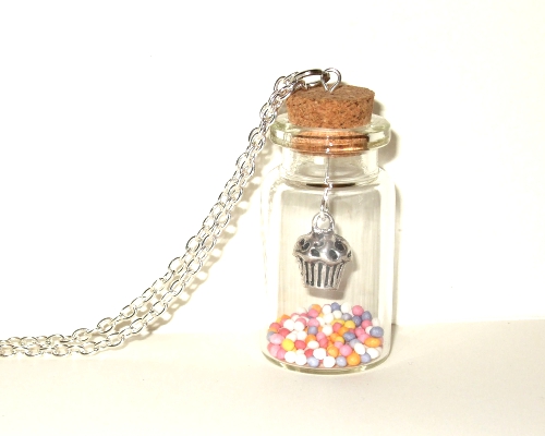 Cupcake Necklace Pretty Bottle Pendant Muffin Necklace.