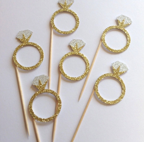Gold Glitter Ring Cupcake Toppers Sparkly Engagement by.