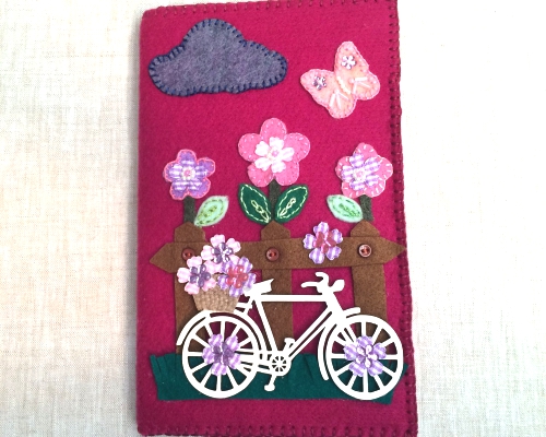 Items similar to Cute Handmade Felt Notepad bicycle Fence Flowers Notepad. Notepad Holder. Bicycle Notebook. Padfolio Case. Notepad Cover. Party Favor.