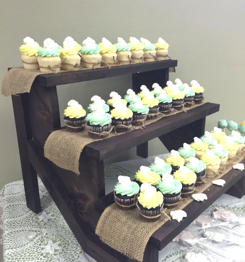 Shabby chic wooden cupcake stand. Held 60 cupcakes.