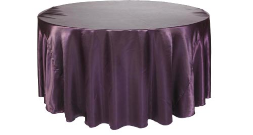 120 inch Eggplant Satin Round Tablecloth Wedding Tablecloths.