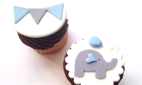 Elephant and Bunting Fondant Cupcake Toppers one dozen.