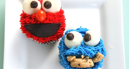 Elmo and Cookie Monster Cupcakes.