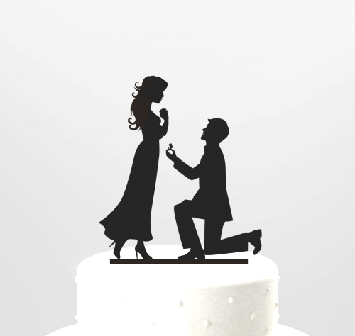 Wedding Cake Topper Silhouette Proposal Groom proposing to.
