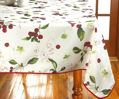 Violet Linen European Kitchen Cherries Vintage Tablecloth.