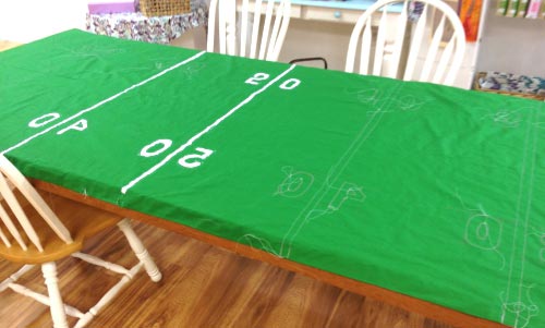 We Are Sew Happy?. Football Field Table Cloth.