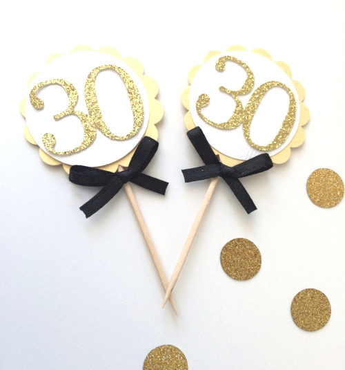 Items similar to 20 GOLD Cupcake Toppers with Number Cutout and Black Bow. Birthday Celebration. Anniversary or Graduation. Elegant and Cly.