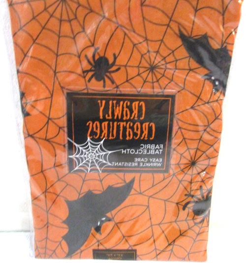 Halloween Crawly Creatures Orange Spiderweb Fabric.