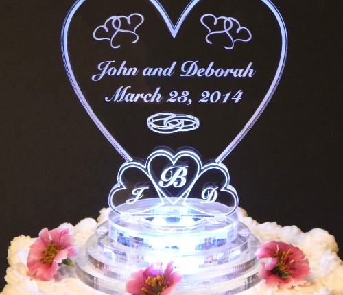 Lit Personalized Monogram Heart Wedding Cake Topper Top.
