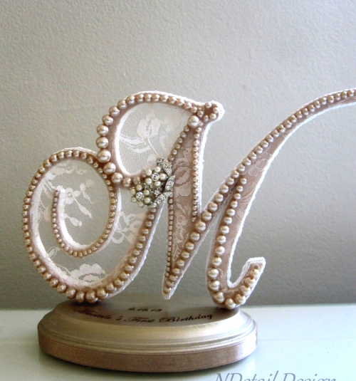 Wedding Cake Topper Custom Monogram Letter M Laser Engraving.