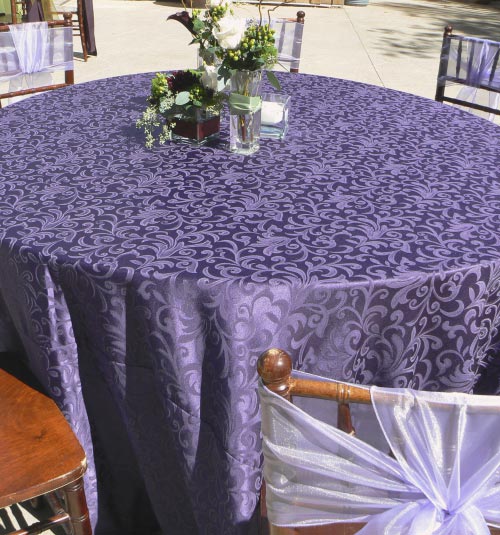 Table Linens Eggplant Damask.