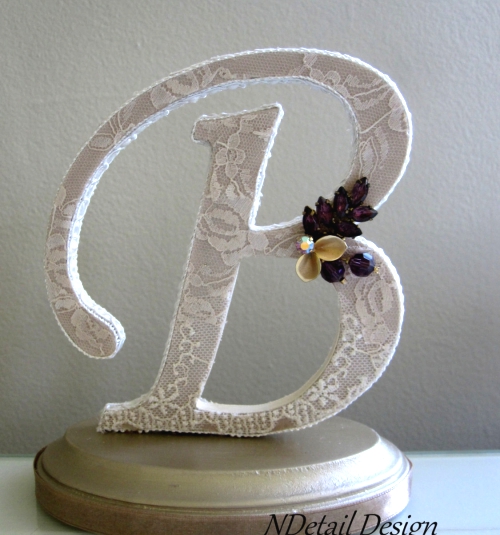 Items similar to Monogram Wedding Cake Topper Letter B in Champagne Lace. Eggplant Rhinestone Brooch Gatsby. Rustic or Fall Wedding Cake Decor.