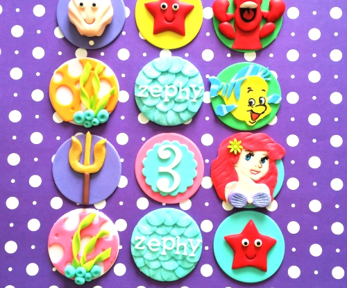 Little Mermaid edible cupcake toppers One Dozen.