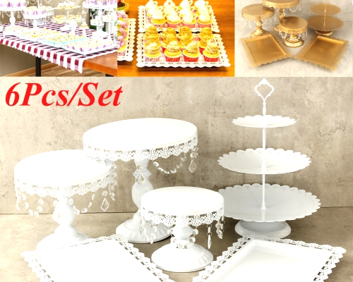 Set of 6 Crystal White Metal Cake Holder Cupcake Stand.