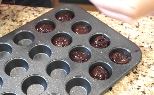 Brownies in mini muffin tin.