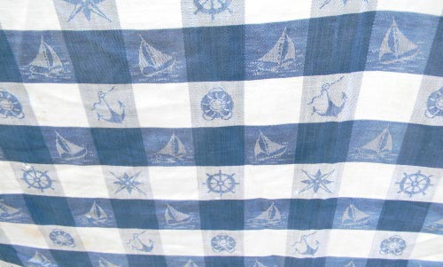 Nautical Sailboat Blue White Checkered Tablecloth.