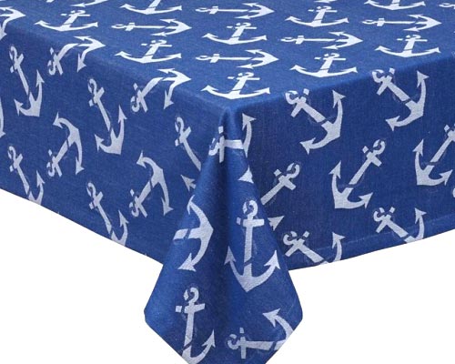 Ocean Blue and White Nautical Anchors Decorative Table Cloth 84".