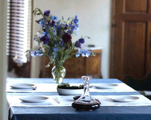 Indigo Navy Blue Oval Linen Tablecloth.