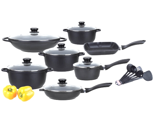 19pcs Black Clic Series Cast Aluminum Healthy Non-stick Cookware Set with Gl Lids 6pcs Kitchen Tools.