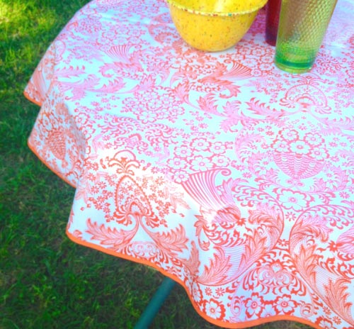 5 Oil Cloth Tablecloth Round ORANGE Toile NO HOLE.