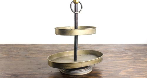 Pastry Stand Oval. Weathered Gray Metal 2- Tier.