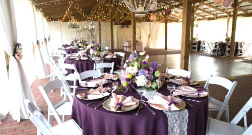 Wedding Table Linens. Cross Creek Feature Plum Table Linen.