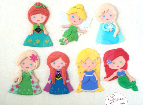 Items similar to 5 Princess Cake Toppers. Fondant Cutout Decorations.