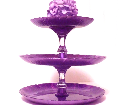 Purple 3 tier cupcake stand.