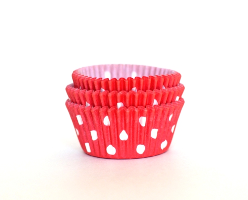 Red Cupcake Liners. White polka dot.