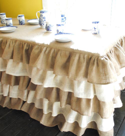 Burlap Ruffled Tablecloth.