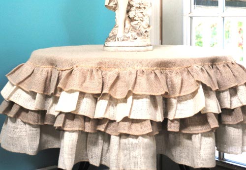 Ruffled Burlap Table Cloth.