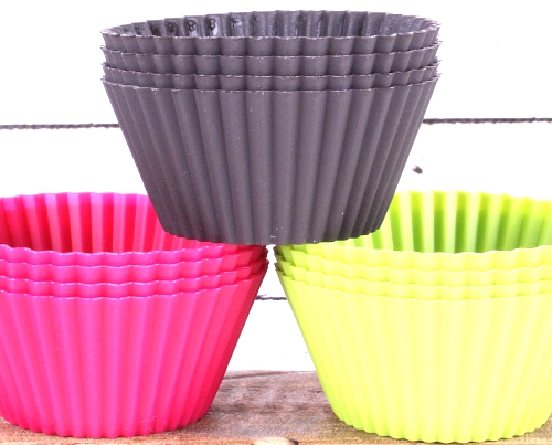 Silicone Cupcake Liners in Pink Lime Green & Brown Silicone.