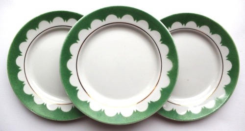 3 Soviet Dessert Plates. Vintage Small Plates with Green.