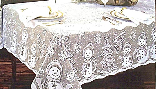 Christmas Tablecloths Snowman Family White 60x104 Heritage Lace.