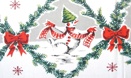 Vintage Tablecloth Christmas Snowmen.