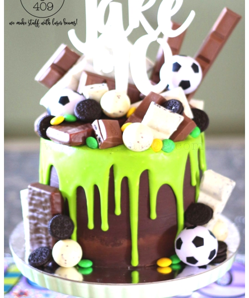 Chocolate & Green Drip Soccer Themed Cake With White.