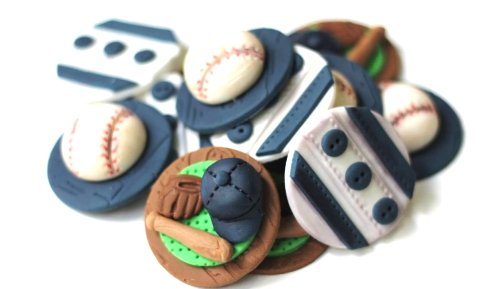 Fondant baseball cupcake toppers. Sports fondant toppers.