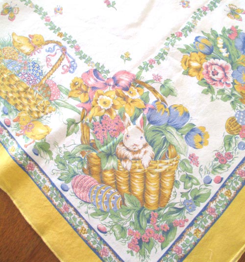 Vintage Easter Cotton Tablecloth Bunnies Ducks Easter.