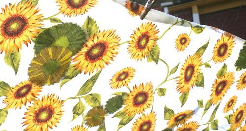 Thrift at Home. Putting Daisies on the Sunflower Tablecloth.